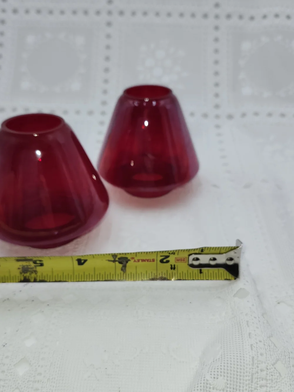 2 Vintage Red Glass Lamp Shade Fairy Lamp 3.5 in wall sconce candle holder